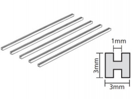 Tamiya műanyag gerendák – 3 mm-es műanyag H-profil, 400 mm hosszú (5 db)