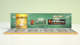 PN Racing PNR II 1/28 méretarányú valósághű autógarázs 4 parkolóhellyel